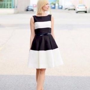 Kate Spade Gayle Colourblock Striped Fit and Flare Dress Black/Ivory size 8